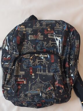 Harrods Navy Backpack with Red and Cream London Print